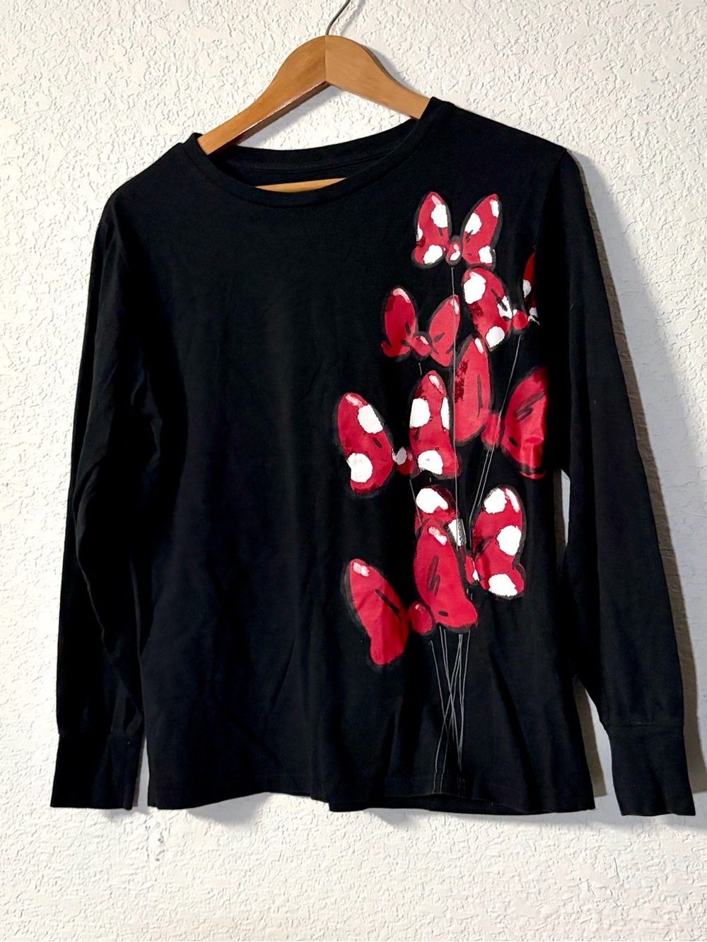 Disney Black Minnie Mouse  Long Sleeve Crew top red/white polka dot ballons